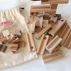 Natural Wood Marble Run Building Set - Neutral Wood